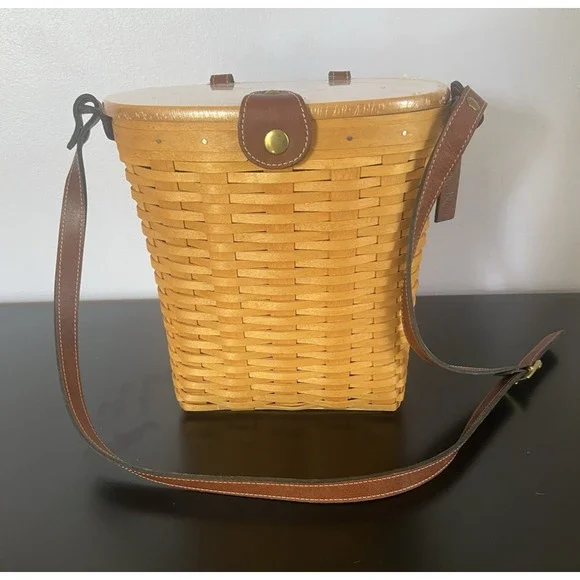 Longaberger 2000 Saddlebrook Country Estate Purse Maple Leather Strap Y2K VTG - Picture 3 of 14